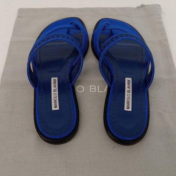 Manolo Blahnik Susade Women's Cotton Blue Sandals EU36/US6 - Picture 6 of 11